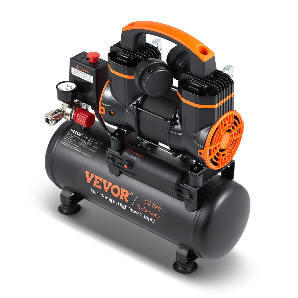 VEVOR 2.1 Gallon Air Compressor, 1.2HP 2.2 CFM@90PSI Air Compressors with Max. 116PSI Pressure, Oil Free Compressor Tank for Auto Repair, Tire Inflation, Spray Painting, Woodwork Nailing