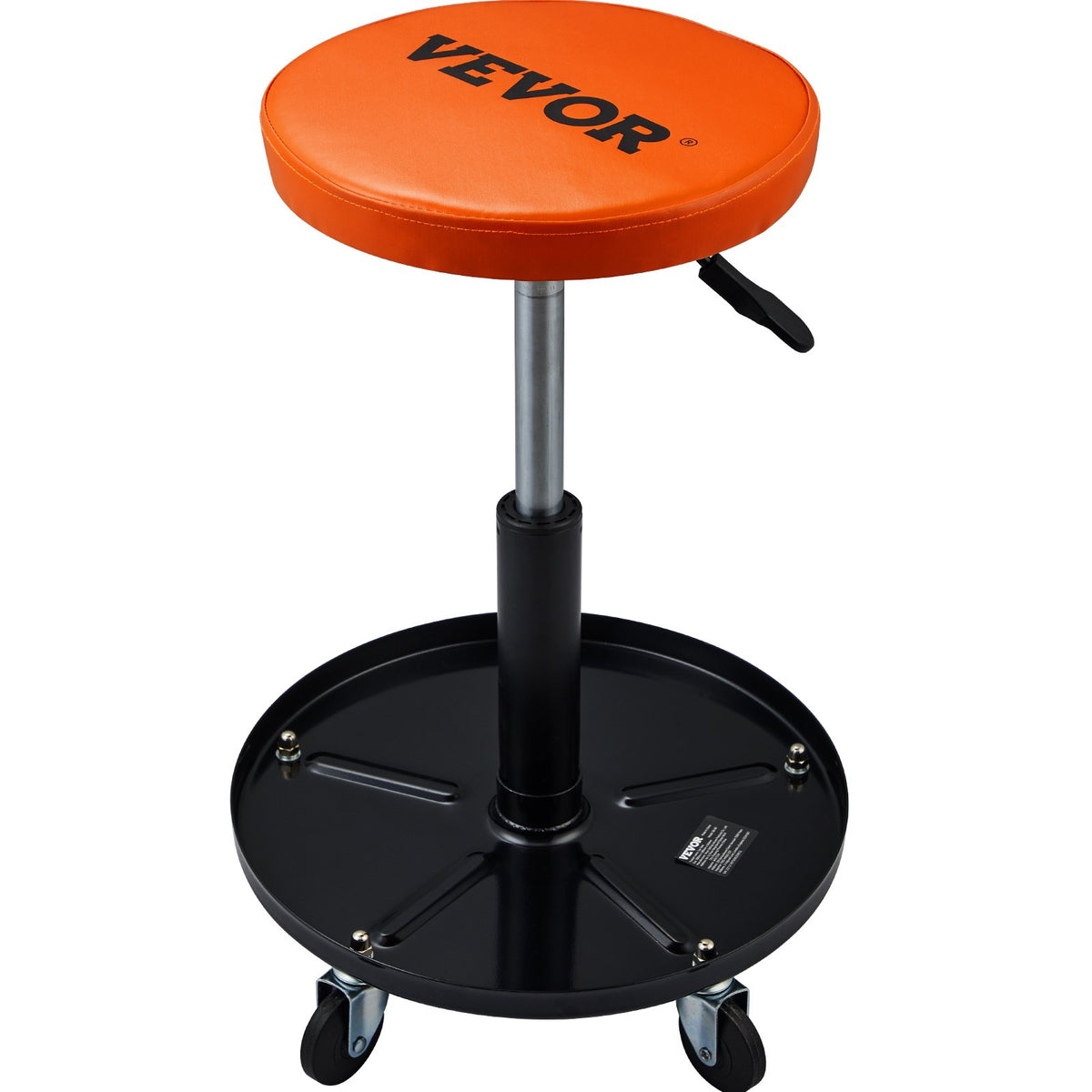 VEVOR Mechanic Stool, 250 LBS Rolling Pneumatic Creeper Garage/Shop Seat, Adjustable Height 22 in-28 in Padded Rolling Workshop Stool with Tool Tray, for Garage, Shop, Auto Repair, Black+Orange
