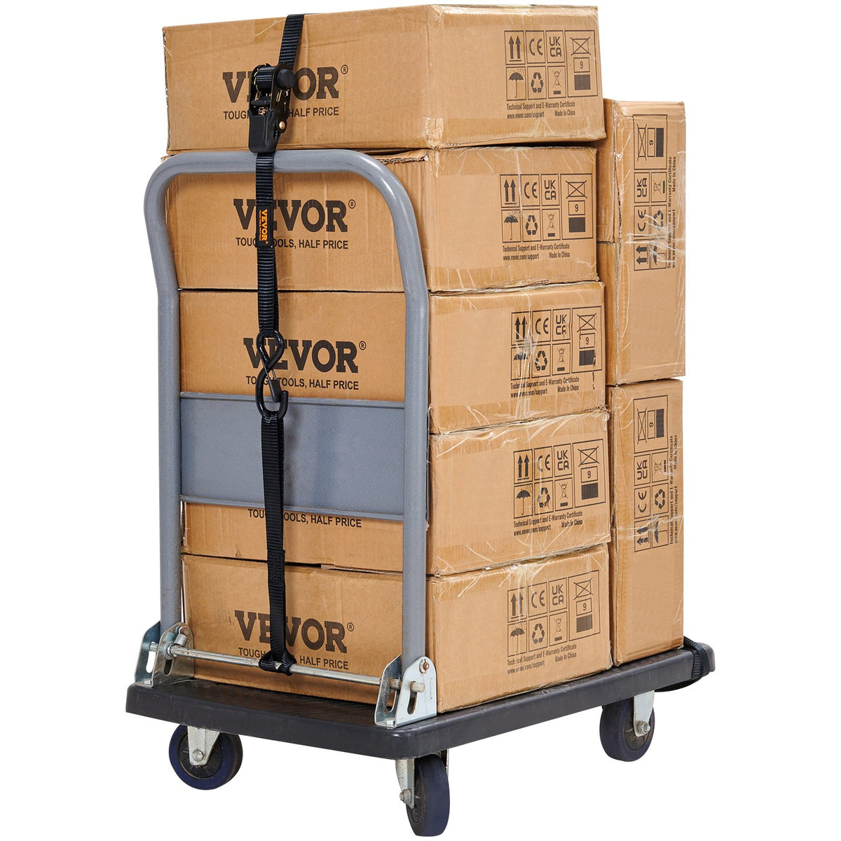 VEVOR Ratchet Tie Down Straps (4PK), 2200 lb Max Break Strength, Includes 4 Premium 1" x 15' Rachet Tie Downs with Padded Handles, for Moving Securing Cargo, Appliances, Lawn Equipment, Motorcycle