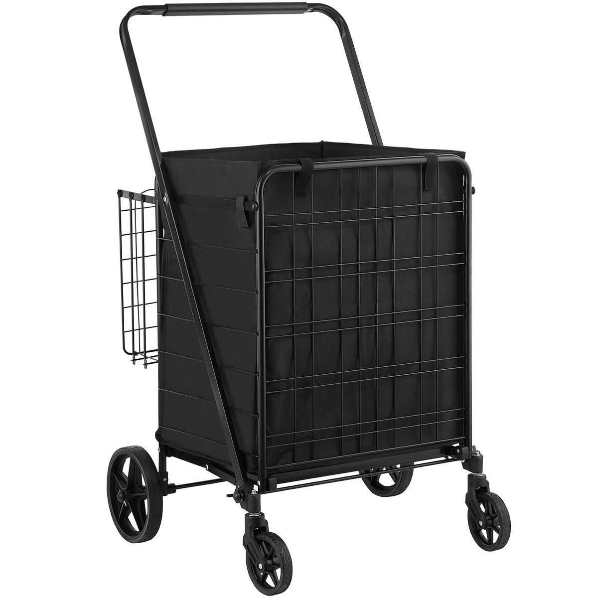 VEVOR Folding Shopping Cart with Removable Waterproof Liner, 210LBS Large Capacity Jumbo Grocery Cart with Dual Basket, 360° Swivel Wheels, Dense Metal Mesh Base, Heavy Duty Utility Cart for Shopping