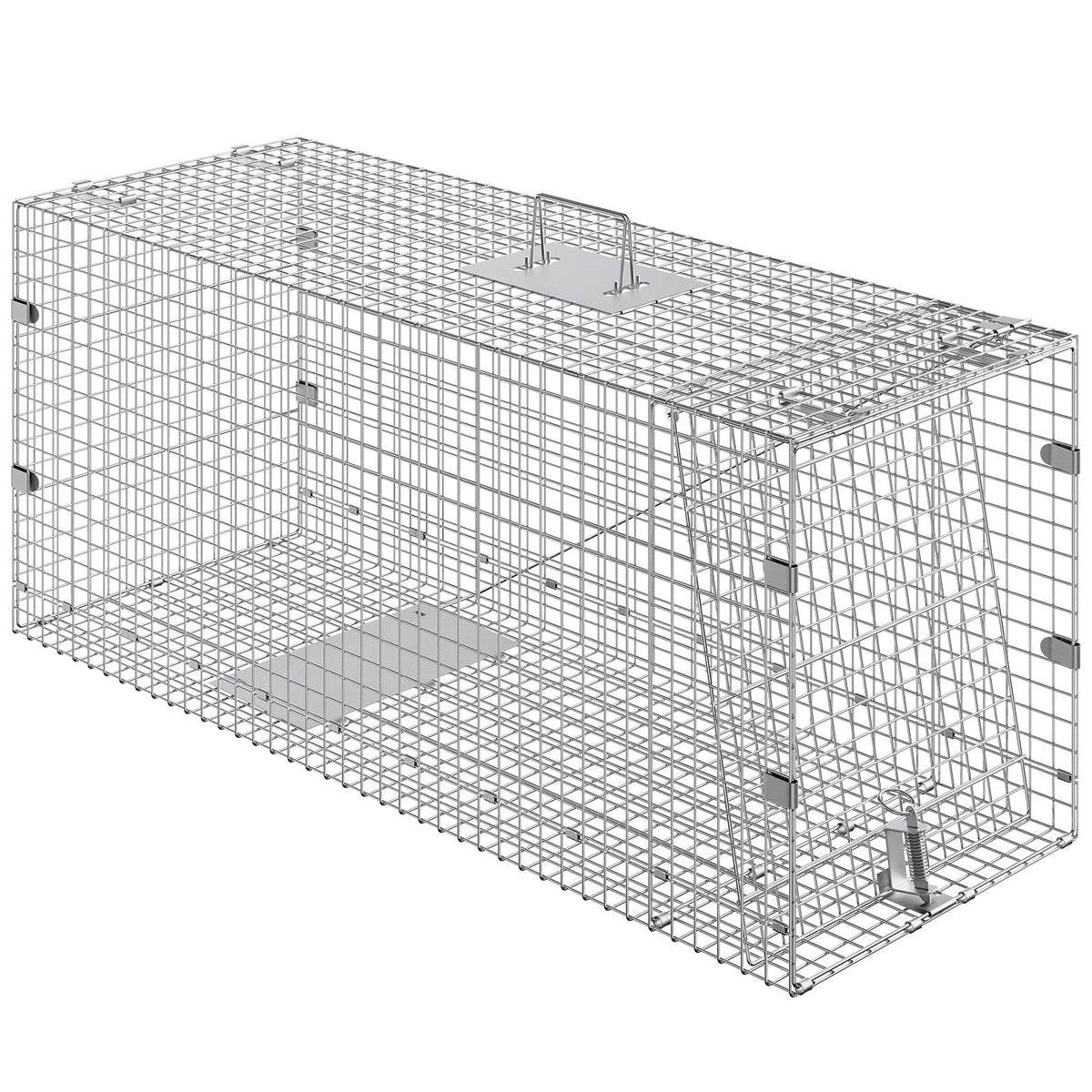 VEVOR Humane Live Animal Trap, Dimensions 50" x 20" x 26", Crafted from Galvanized Iron, Collapsible Design with Carrying Handle for Capturing Stray Dogs, Armadillos, Raccoons, Marmots, and Foxes