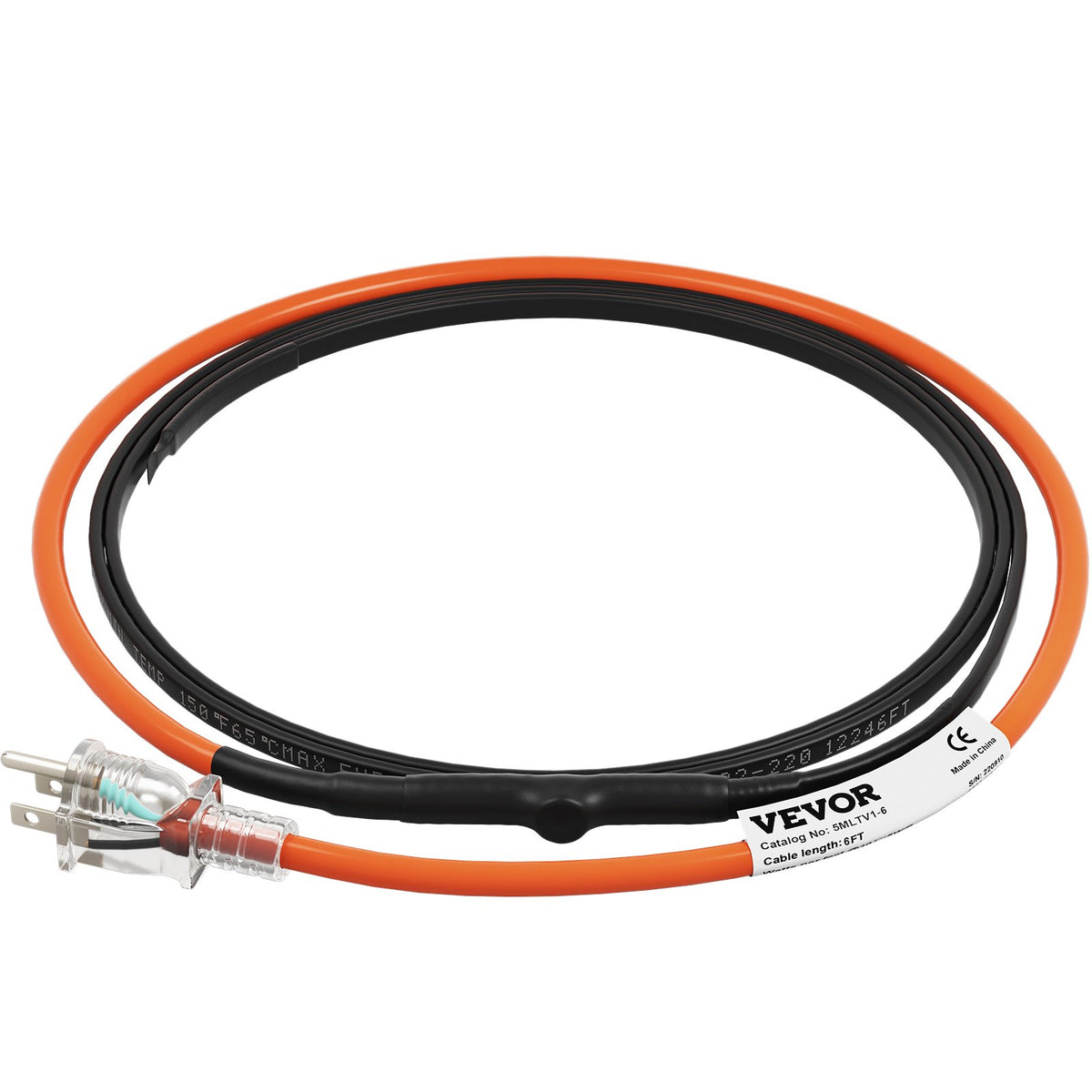 VEVOR Self-Regulating Pipe Heating Cable, 6-feet 5W/ft Heat Tape for Pipes Freeze Protection, Protects PVC Hose, Metal and Plastic Pipe from Freezing, 120V