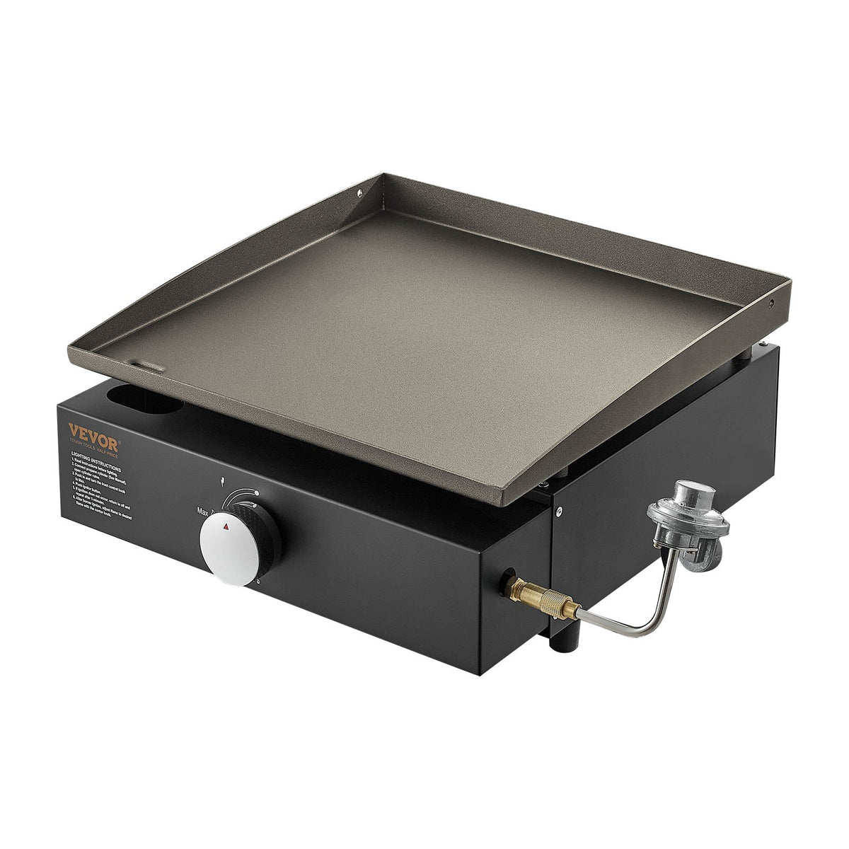 VEVOR Commercial Griddle, 16.9" Heavy Duty Manual Flat Top Griddle, Countertop Gas Grill with Non-Stick Cooking Plate, Steel Natural Gas Griddle, 2-Burners Restaurant Portable Grill - 22,000 BTU