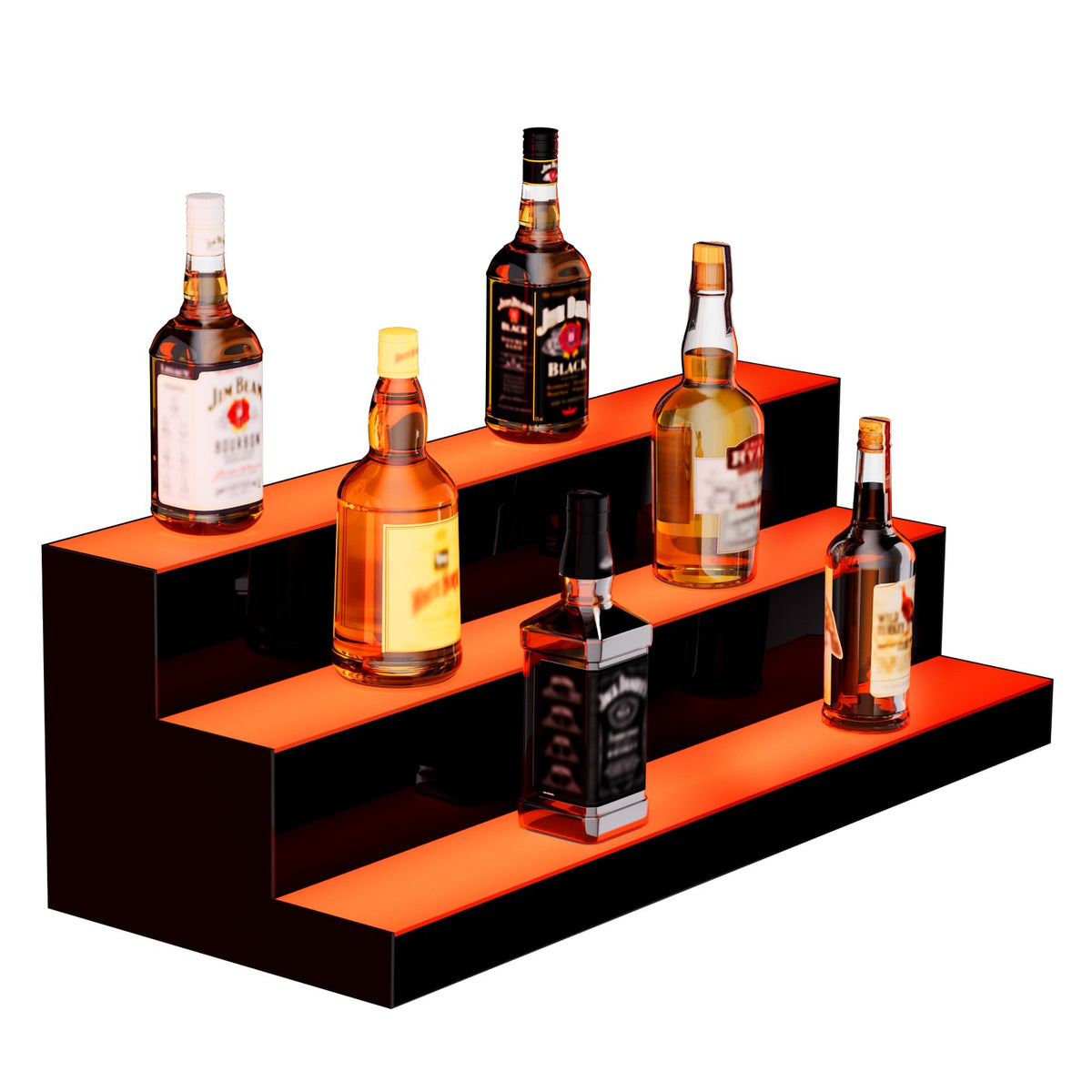 VEVOR LED Lighted Liquor Bottle Display, 3 Tiers 30 Inch Commercial Illuminated Home Bar Shelf, 3 Steps Whiskey Rack Stand, Acrylic Drink Shelves with RF Remote & App Control, and Multicolor lighting