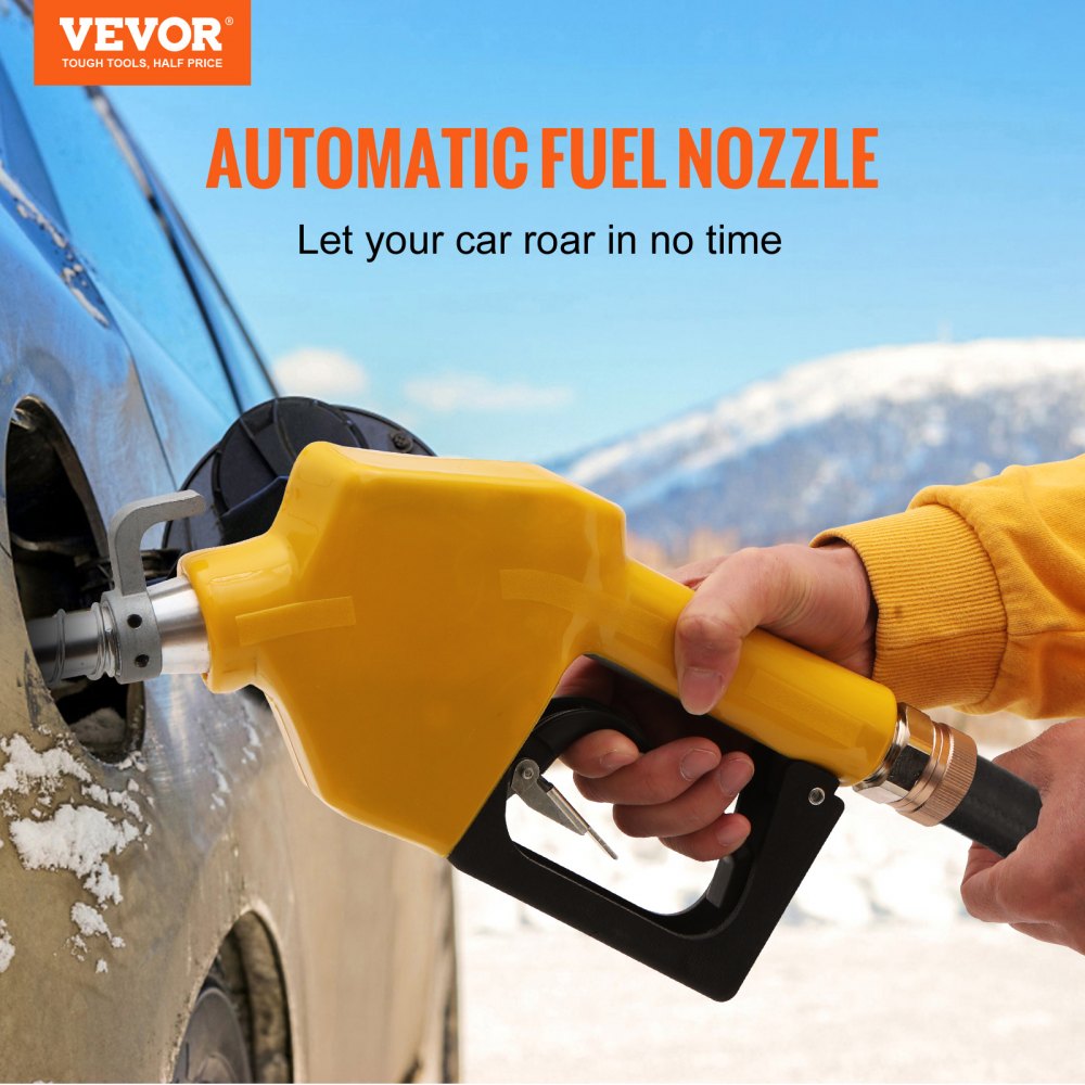 VEVOR Automatic Fuel Nozzle, 3/4" NPT Inlet Thread & 13/16" Spout, 11 GPM Max Flow Rate, Auto Shut Off, Aluminum & PVC Gas Pump Handle with 360° Swivel for Gasoline Diesel Kerosene Biodiesel Refilling