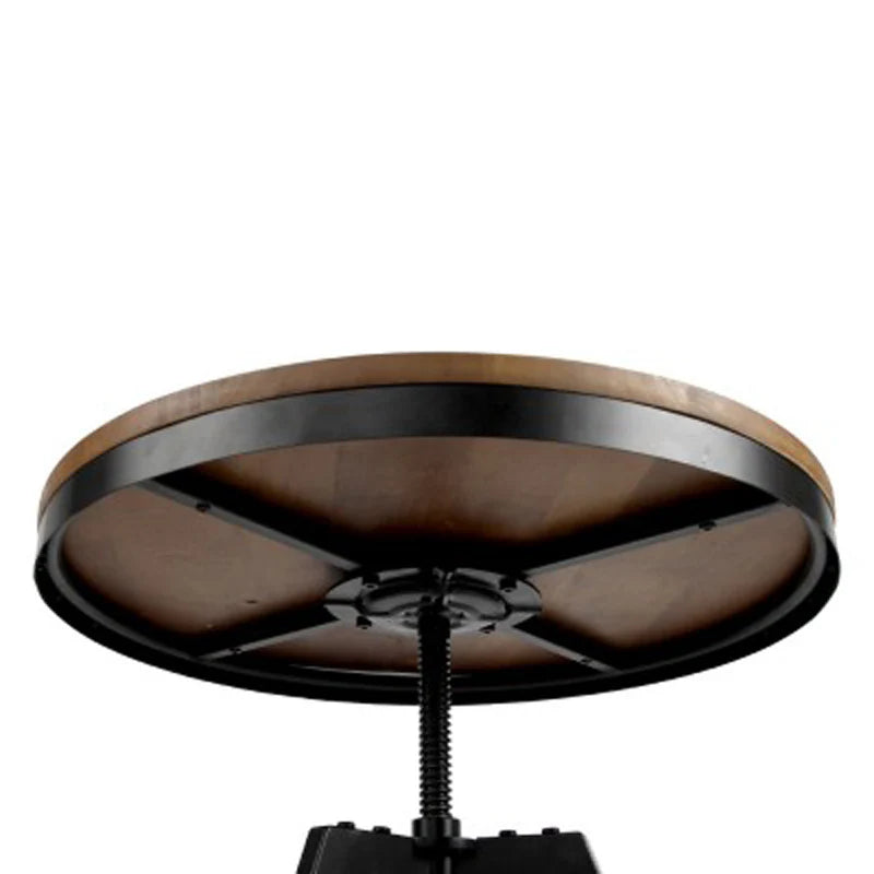 Industrial Dining Table Elm Wood Top Dark Brown & Black Adjustable Height Tripod