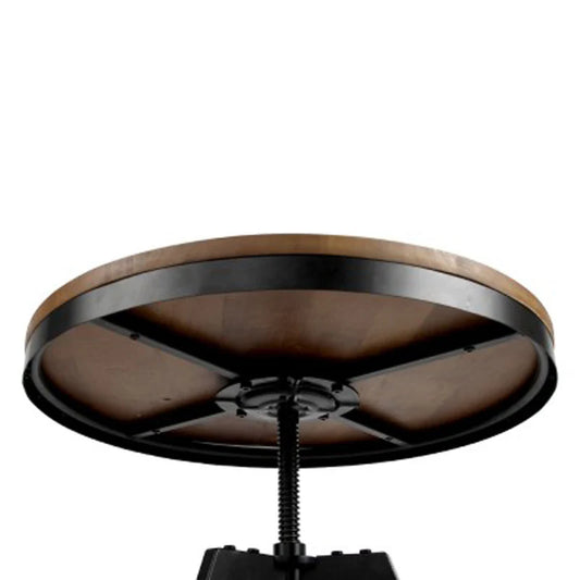 Industrial Dining Table Elm Wood Top Dark Brown & Black Adjustable Height Tripod