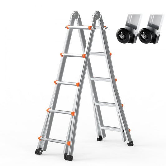 VEVOR Telescoping Ladder A Frame, 20 FT Compact Aluminum Extension Ladder, Multi-Function Portable Collapsible RV Ladder, Telescopic Ladder for Homework Stairs Indoor Outdoor Roof, 330lb Load