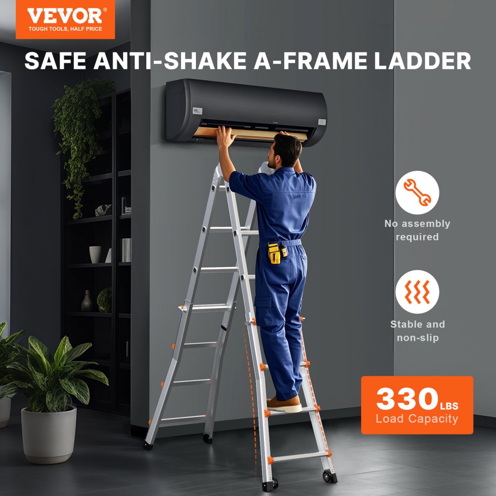 VEVOR Telescoping Ladder A Frame, 20 FT Compact Aluminum Extension Ladder, Multi-Function Portable Collapsible RV Ladder, Telescopic Ladder for Homework Stairs Indoor Outdoor Roof, 330lb Load