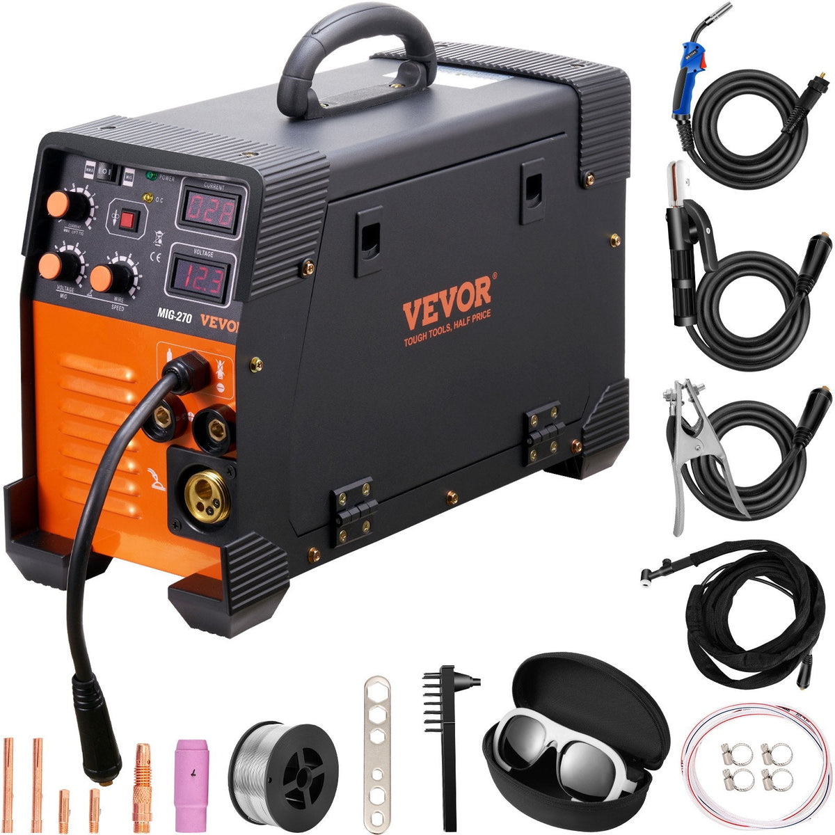 VEVOR MIG Welder, 3 in 1 Welder Welding Machine, 270 Amp MIG Lift TIG Arc Welder Lift TIG Welder Lift ARC Welder Digital Display Combo Welding Machine MMA Stick IGBT DC Inverter Welder