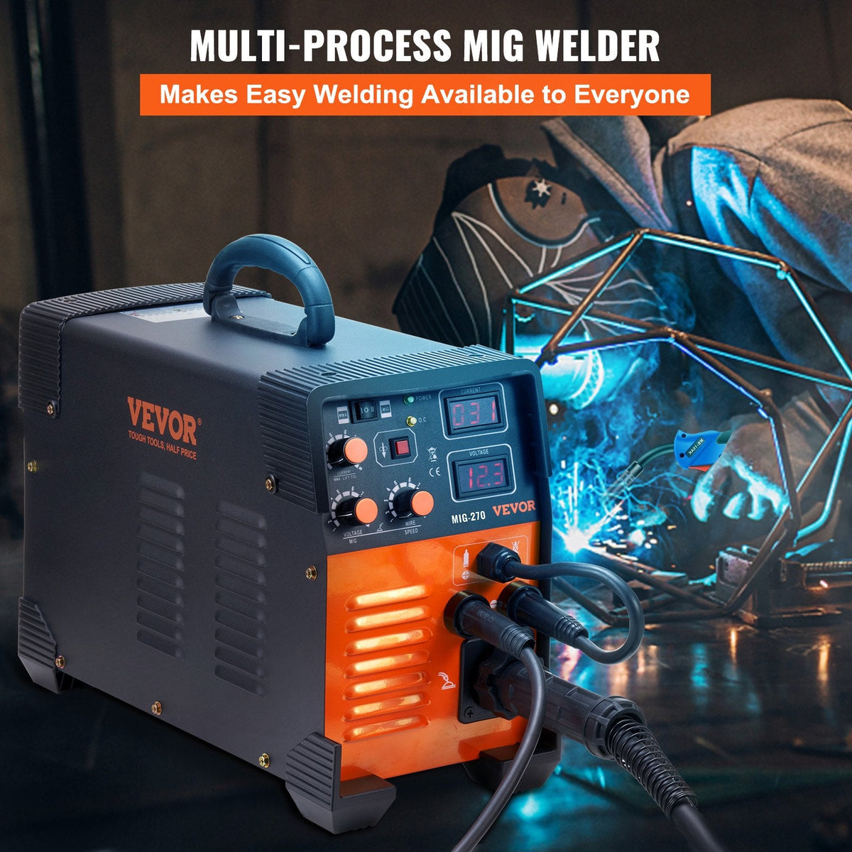 VEVOR MIG Welder, 3 in 1 Welder Welding Machine, 270 Amp MIG Lift TIG Arc Welder Lift TIG Welder Lift ARC Welder Digital Display Combo Welding Machine MMA Stick IGBT DC Inverter Welder