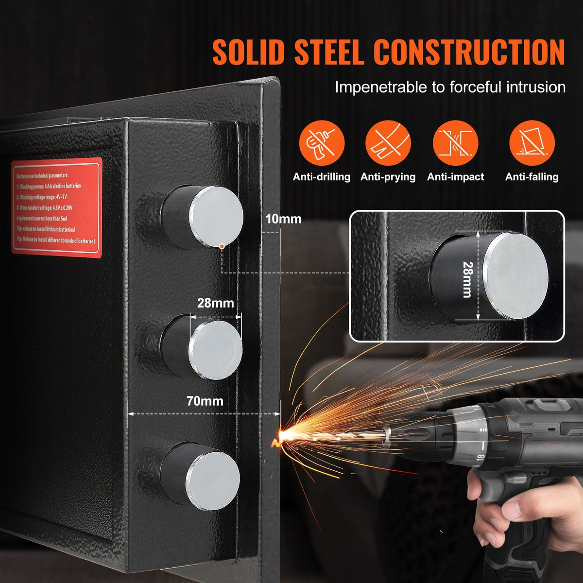VEVOR 1.7 Cub Depository Safe, Deposit Safe with Drop Slot, Electronic Code Lock and 2 Emergency Keys, 350x300x450 mm Business Drop Slot Safe for Cash, Mail in Home, Hotel, Office