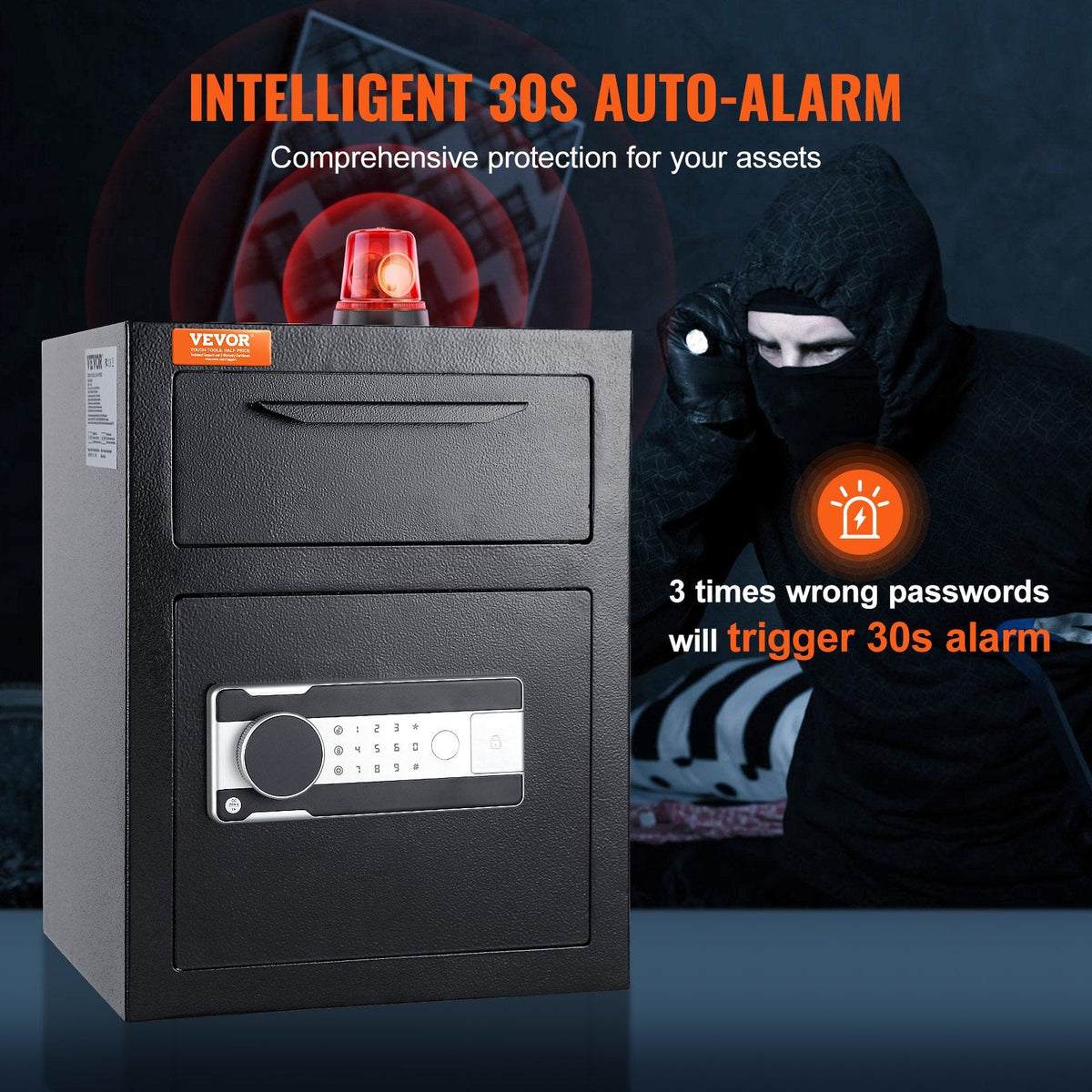 VEVOR 1.7 Cub Depository Safe, Deposit Safe with Drop Slot, Electronic Code Lock and 2 Emergency Keys, 350x300x450 mm Business Drop Slot Safe for Cash, Mail in Home, Hotel, Office