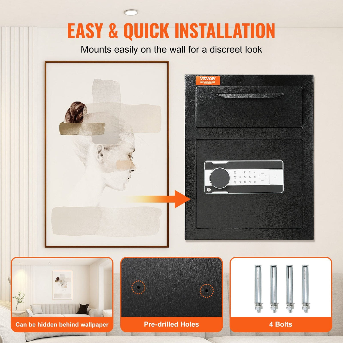 VEVOR 1.7 Cub Depository Safe, Deposit Safe with Drop Slot, Electronic Code Lock and 2 Emergency Keys, 350x300x450 mm Business Drop Slot Safe for Cash, Mail in Home, Hotel, Office