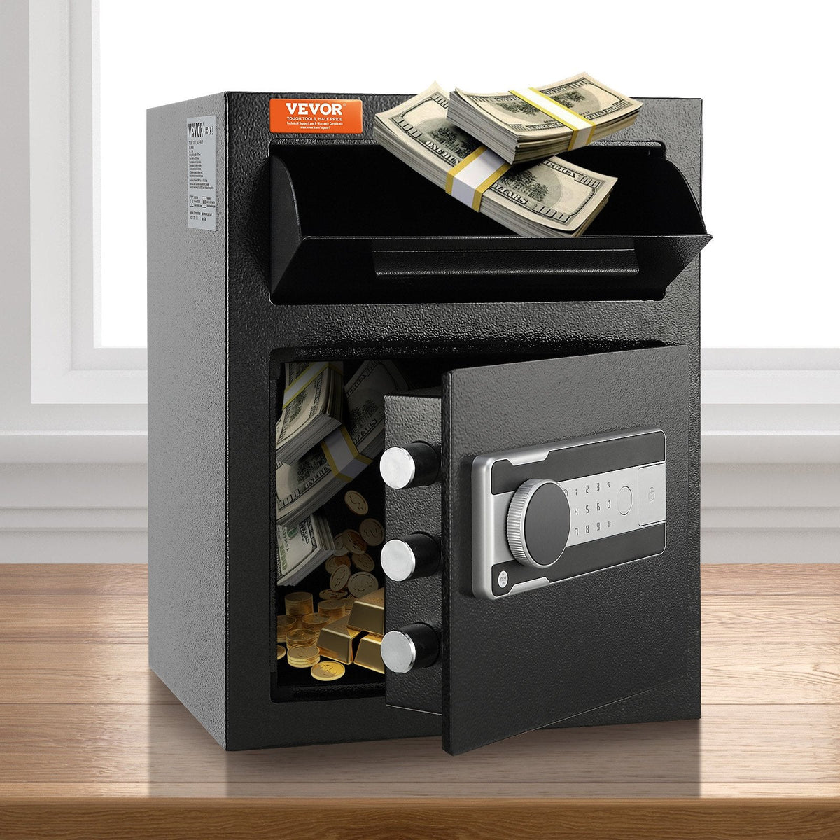 VEVOR 1.7 Cub Depository Safe, Deposit Safe with Drop Slot, Electronic Code Lock and 2 Emergency Keys, 350x300x450 mm Business Drop Slot Safe for Cash, Mail in Home, Hotel, Office