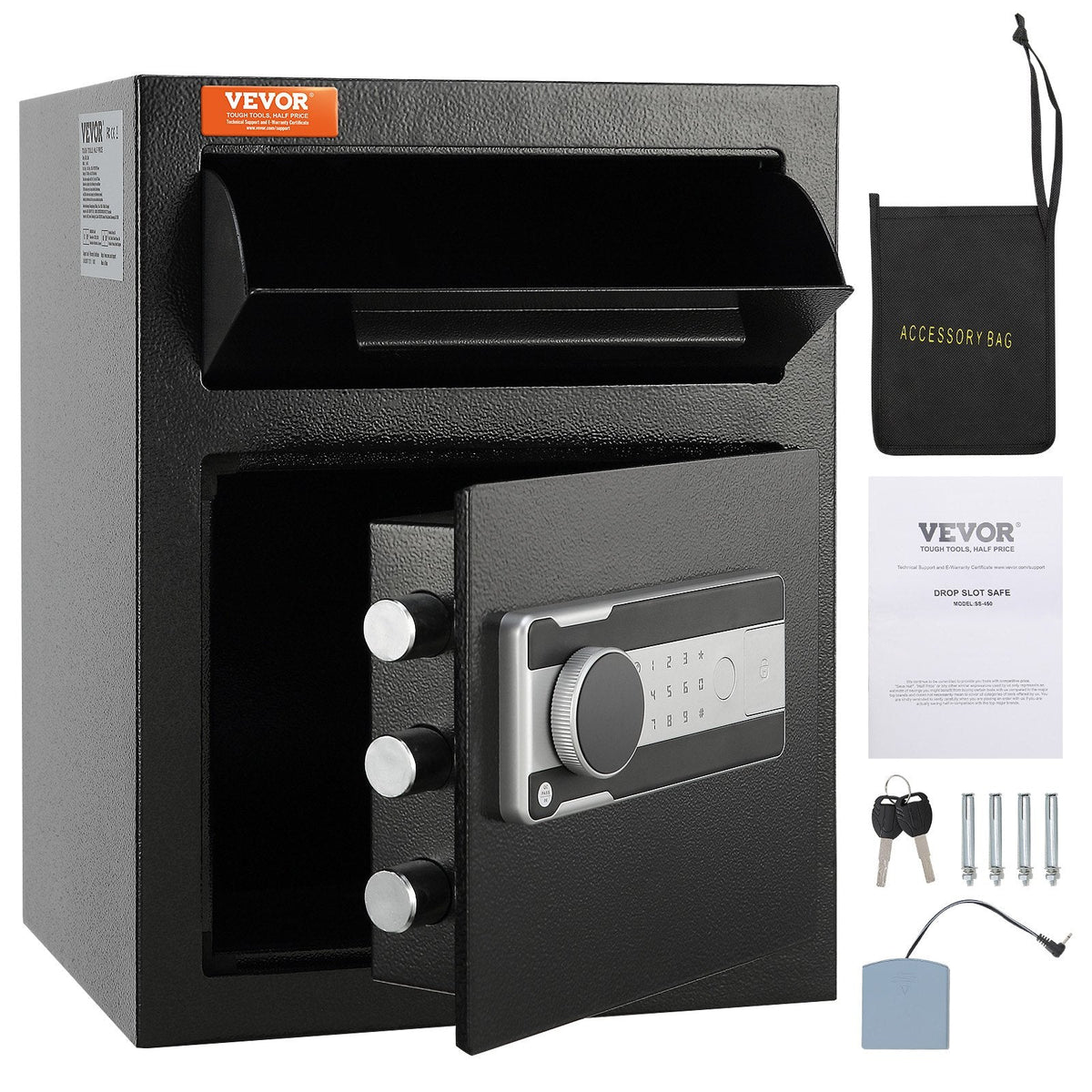 VEVOR 1.7 Cub Depository Safe, Deposit Safe with Drop Slot, Electronic Code Lock and 2 Emergency Keys, 350x300x450 mm Business Drop Slot Safe for Cash, Mail in Home, Hotel, Office