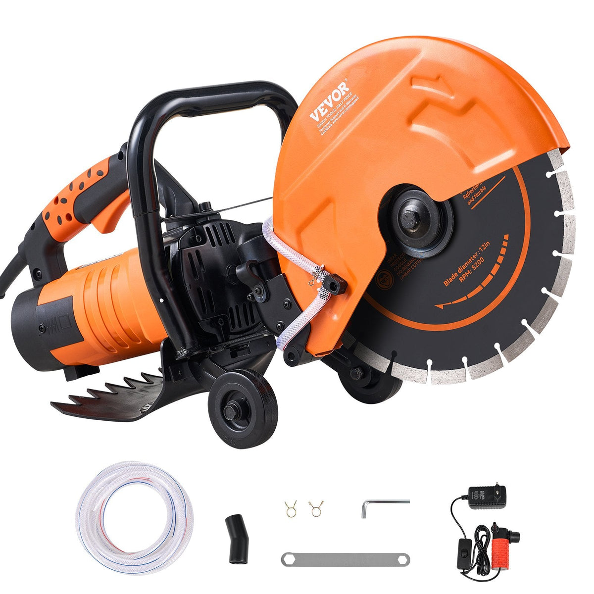 VEVOR Electric Concrete Saw, 42.5cm, 2800 W 15 A Motor Circular Saw Cutter with Max. 152mm Adjustable Cutting Depth, Wet Disk Saw Cutter Includes Water Line, Pump and Blade, for Stone, Brick