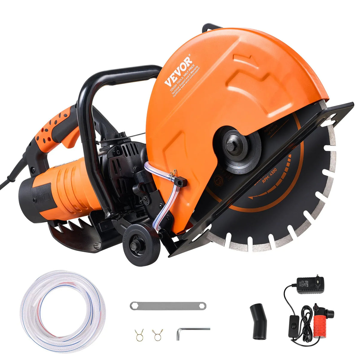 VEVOR Electric Concrete Saw, 42.5cm, 2800 W 15 A Motor Circular Saw Cutter with Max. 152mm Adjustable Cutting Depth, Wet Disk Saw Cutter Includes Water Line, Pump and Blade, for Stone, Brick