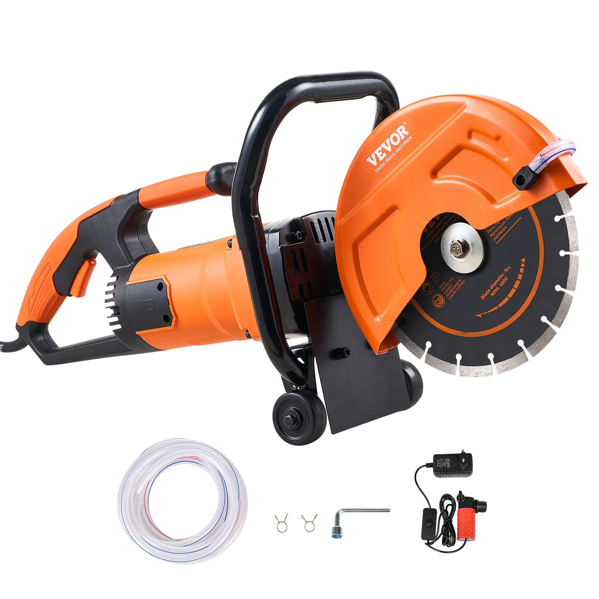 VEVOR Electric Concrete Saw, 42.5cm, 2800 W 15 A Motor Circular Saw Cutter with Max. 152mm Adjustable Cutting Depth, Wet Disk Saw Cutter Includes Water Line, Pump and Blade, for Stone, Brick