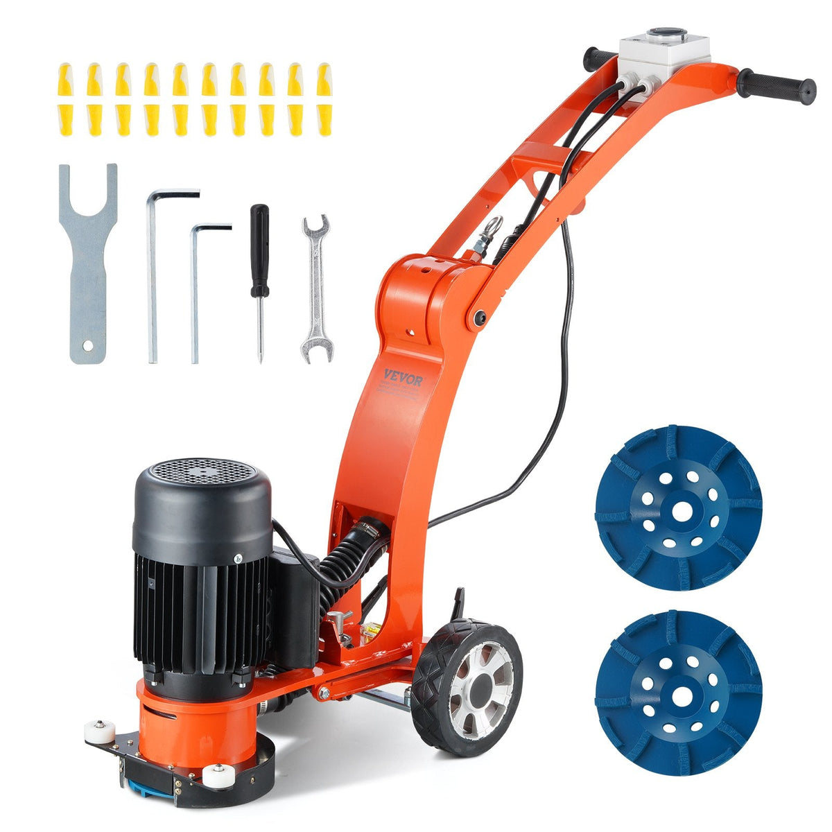 VEVOR Electric Concrete Floor Grinder 10" Walk-Behind Grinder 3.0HP Concrete Floor Polisher, 2200W Grinding Machine, 1430RPM Upgrade Brushless Motor Surfacing Grinder for Granite/Marble/Stones