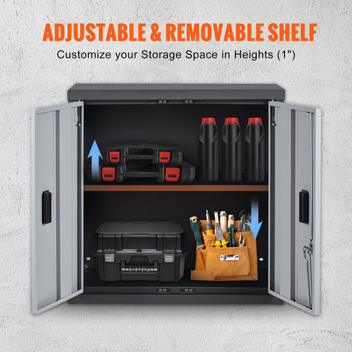 VEVOR Foldable Wall Cabinet, Metal Garage Locker Mounted 26" Small Tool Chest 240 LBS Loading Capacity Adjustable Shelf Magnetic Door File for Warehouse Office Home Black