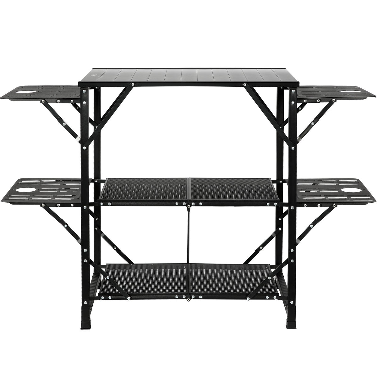 VEVOR Camping Kitchen Table, One-piece Folding Portable Cook Station with A Carrying Bag, Aluminum Camping Table 4 Iron Side Tables & 2 Shelves, Ideal for Outdoor Picnics, BBQs, Camping, RV Traveling