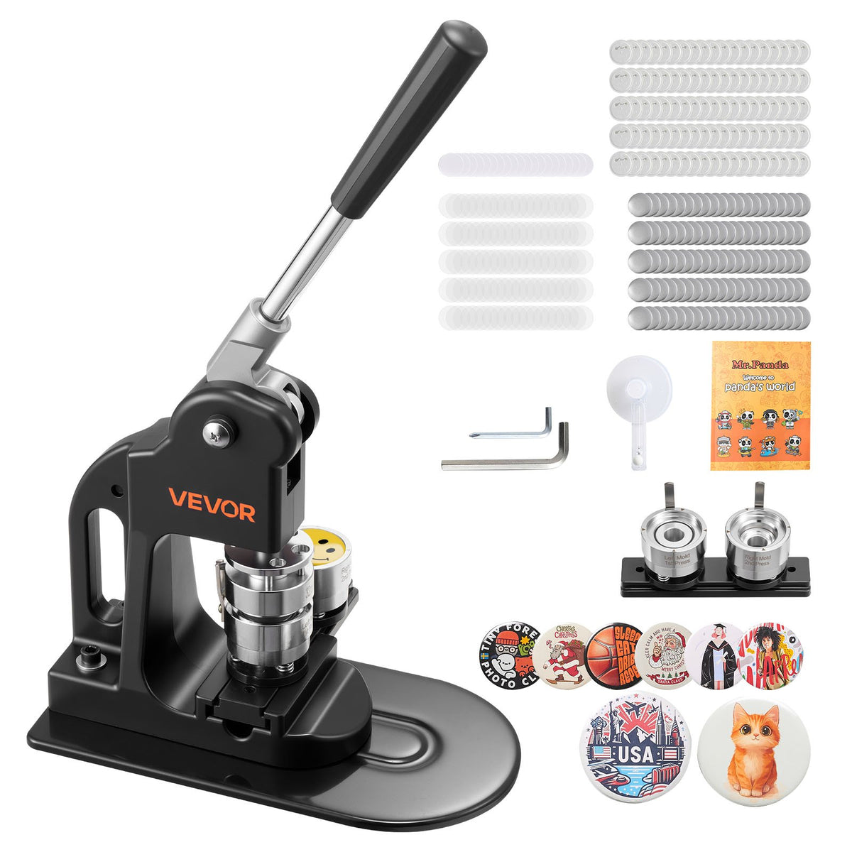 VEVOR Button Maker Machine, 32 mm, Pin Maker Machine with 500pcs Button Parts, Circle Cutter, Hex Wrenches and Magic Book, Er