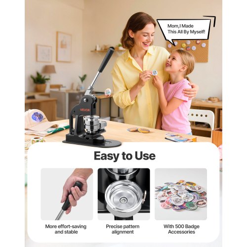 VEVOR Button Maker Machine, 58 mm, Pin Maker Machine with 500pcs Button Parts, Circle Cutter, Hex Wrenches and Magic Book, Er