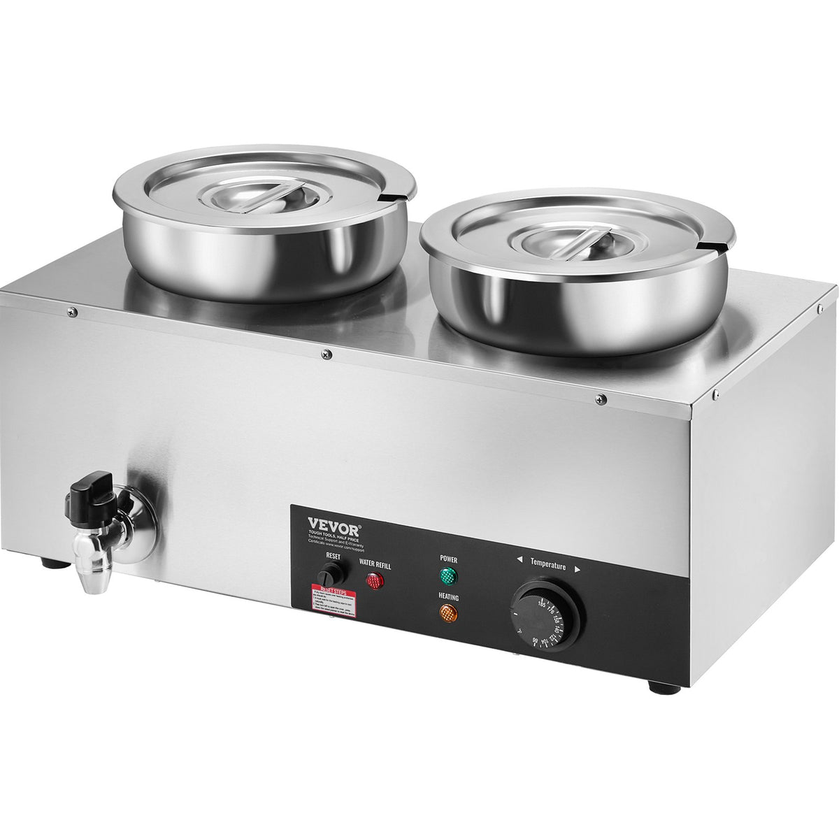 VEVOR Electric Soup Warmer, Dual 7.4QT Stainless Steel Round Pot, 1200W Commercial Food Warmer, 86~185°F Adjustable Temp, Bain Marie with Anti-Dry Burn and Reset Button, for Restaurant, Buffet