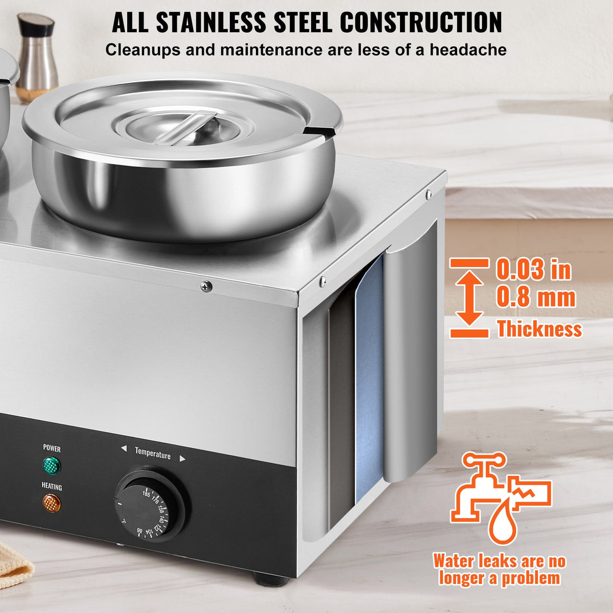 VEVOR Electric Soup Warmer, Three 7.4QT Stainless Steel Round Pot, 1200W Commercial Food Warmer, 86~185°F Adjustable Temp, Bain Marie with Anti-Dry Burn and Reset Button, for Restaurant, Buffet