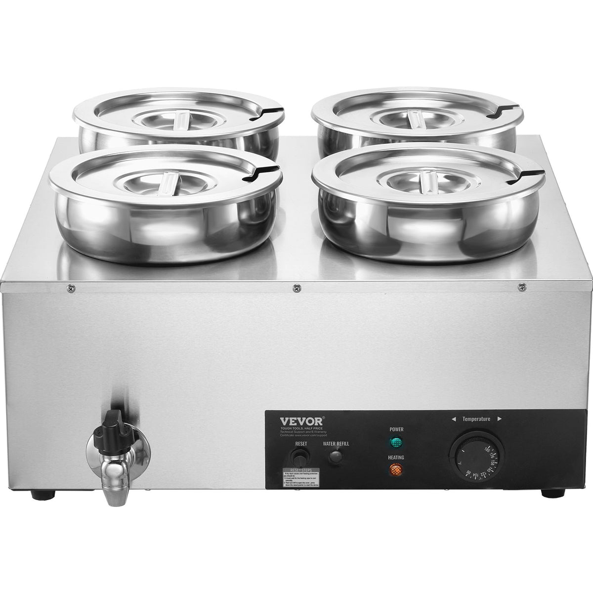 VEVOR Electric Soup Warmer, Four 7.4QT Stainless Steel Round Pot, 1500W Commercial Food Warmer, 86~185°F Adjustable Temp, Bain Marie with Anti-Dry Burn and Reset Button, for Restaurant, Buffet