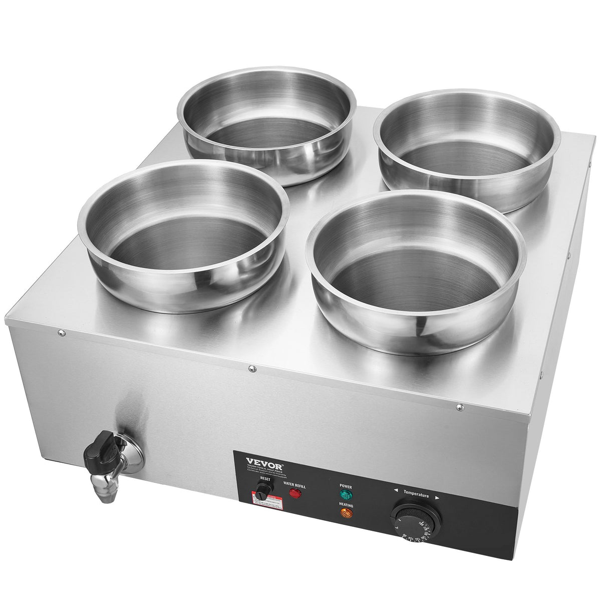 VEVOR Electric Soup Warmer, Four 7.4QT Stainless Steel Round Pot, 1500W Commercial Food Warmer, 86~185°F Adjustable Temp, Bain Marie with Anti-Dry Burn and Reset Button, for Restaurant, Buffet