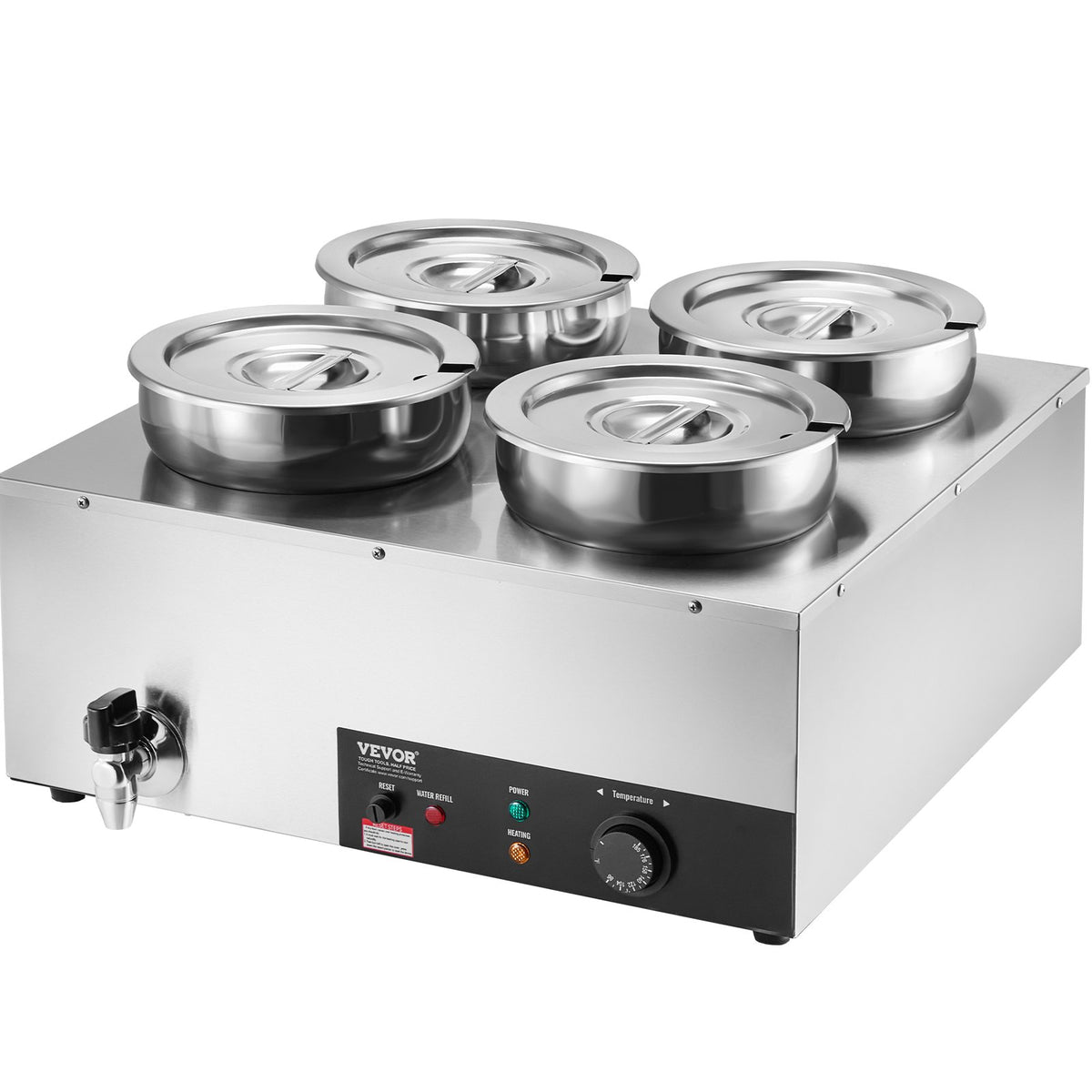 VEVOR Electric Soup Warmer, Four 7.4QT Stainless Steel Round Pot, 1500W Commercial Food Warmer, 86~185°F Adjustable Temp, Bain Marie with Anti-Dry Burn and Reset Button, for Restaurant, Buffet