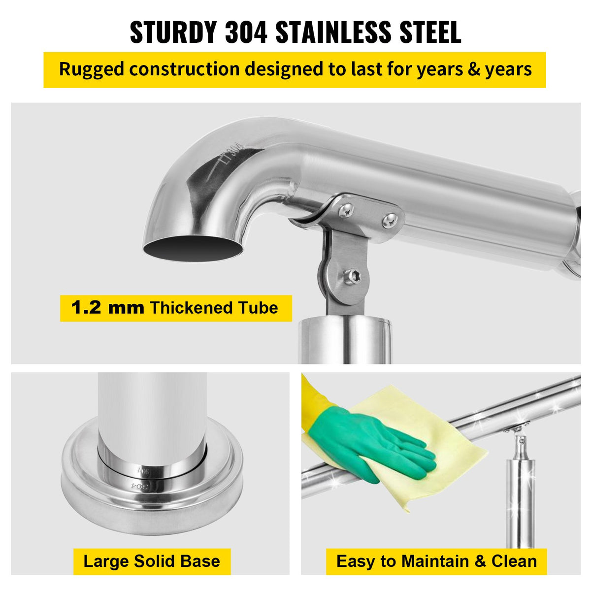 VEVOR Stainless Steel Transitional Handrail fit for Level Surface and 2 to 3 Adjustable Stair Indoor Outdoor Step Railings 441lb Capacity with Installation Kit Porch DIY, Silver