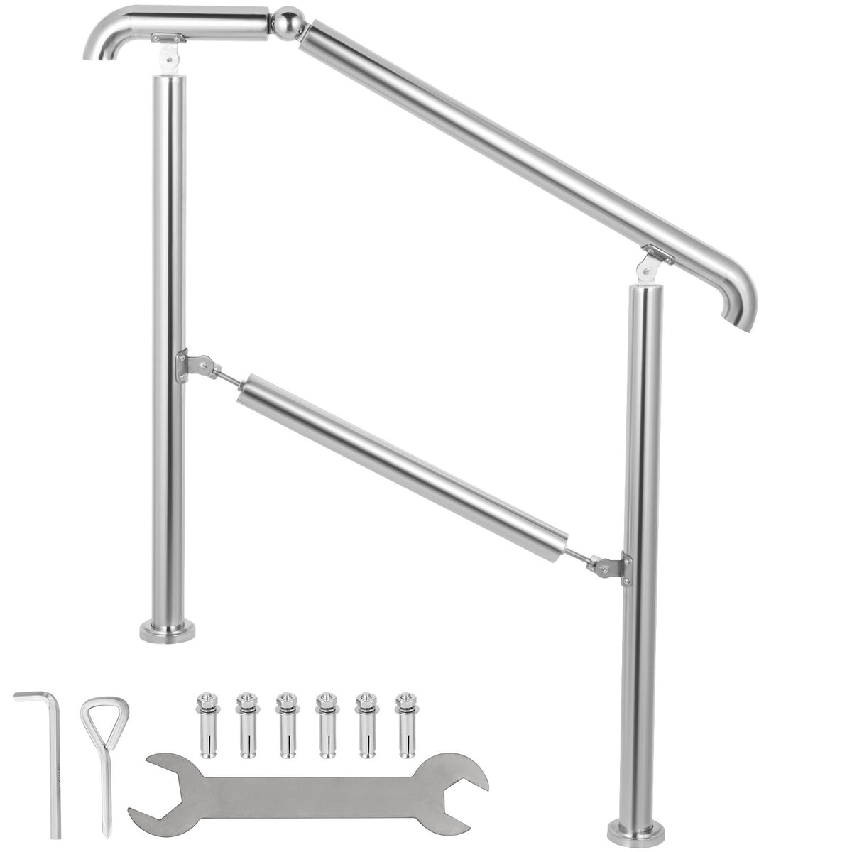 VEVOR Stainless Steel Transitional Handrail fit for Level Surface and 2 to 3 Adjustable Stair Indoor Outdoor Step Railings 441lb Capacity with Installation Kit Porch DIY, Silver