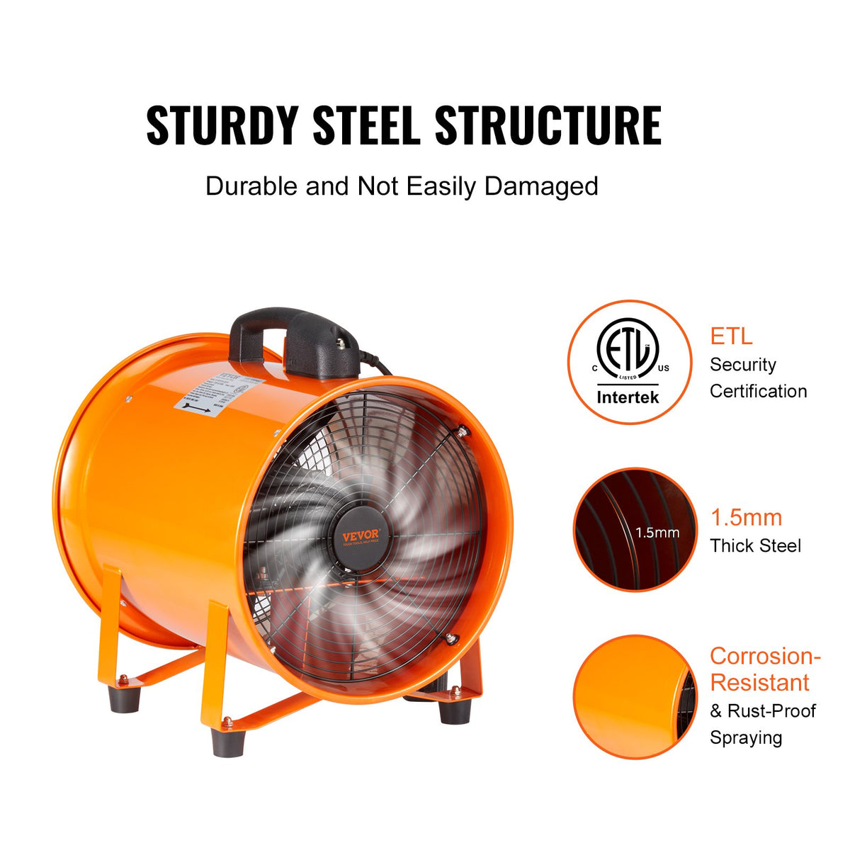 VEVOR Portable Ventilator, 12 inch Heavy Duty Cylinder Fan with 33ft Duct Hose, 585W Strong Shop Exhaust Blower 3198CFM, Industrial Utility Blower for Sucking Dust, Smoke, Smoke Home/Workplace