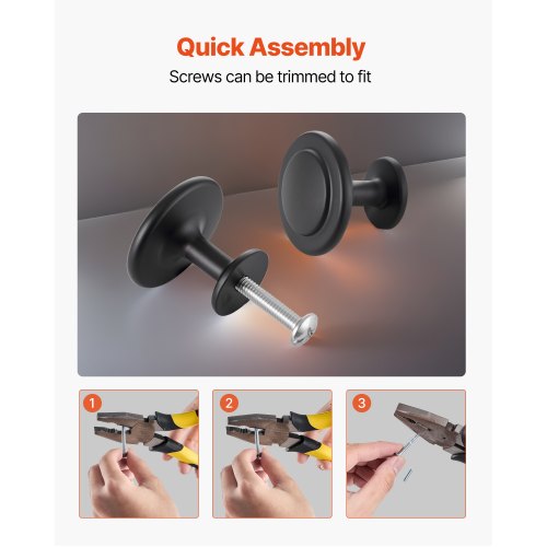 VEVOR Cabinet Knobs, 30 Pack, 31 mm Black Zinc Alloy Drawer Pulls & Door Handles, Mushroom Kitchen Solid Knobs Dresser Handle