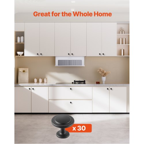 VEVOR Cabinet Knobs, 30 Pack, 31 mm Black Zinc Alloy Drawer Pulls & Door Handles, Mushroom Kitchen Solid Knobs Dresser Handle