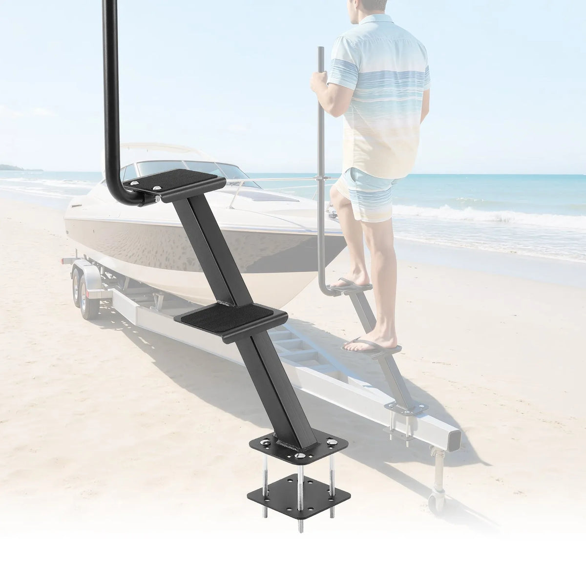 VEVOR Boat Trailer Steps, 2-Step, Heavy-Duty Boat Trailer Steps with Handle, Non-Slip Surface, 3 Mounting Angle Options, Stee
