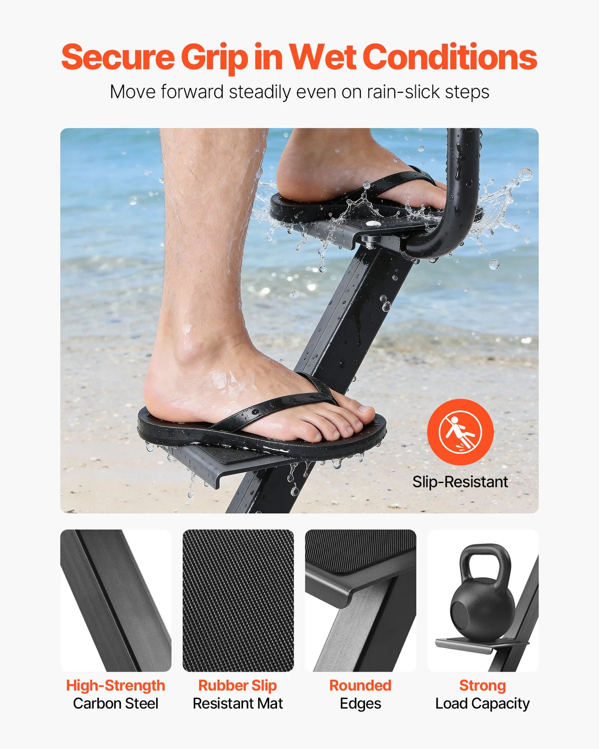 VEVOR Boat Trailer Steps, 3-Step, Heavy-Duty Boat Trailer Steps with Handle, Non-Slip Surface, 3 Mounting Angle Options, Stee
