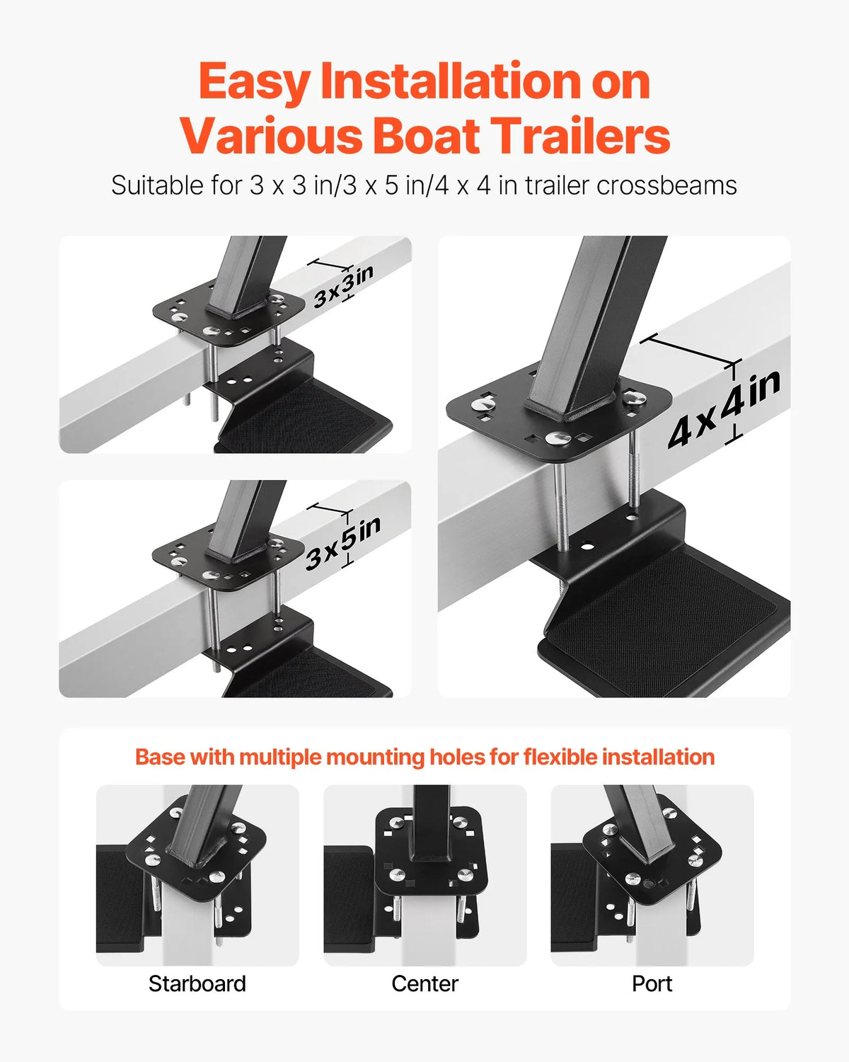 VEVOR Boat Trailer Steps, 3-Step, Heavy-Duty Boat Trailer Steps with Handle, Non-Slip Surface, 3 Mounting Angle Options, Stee