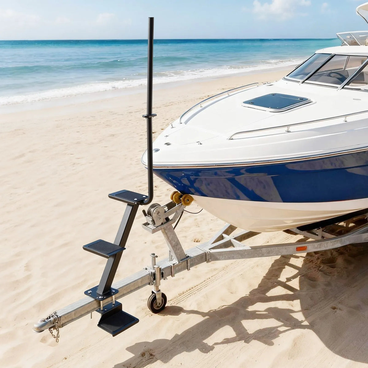 VEVOR Boat Trailer Steps, 3-Step, Heavy-Duty Boat Trailer Steps with Handle, Non-Slip Surface, 3 Mounting Angle Options, Stee