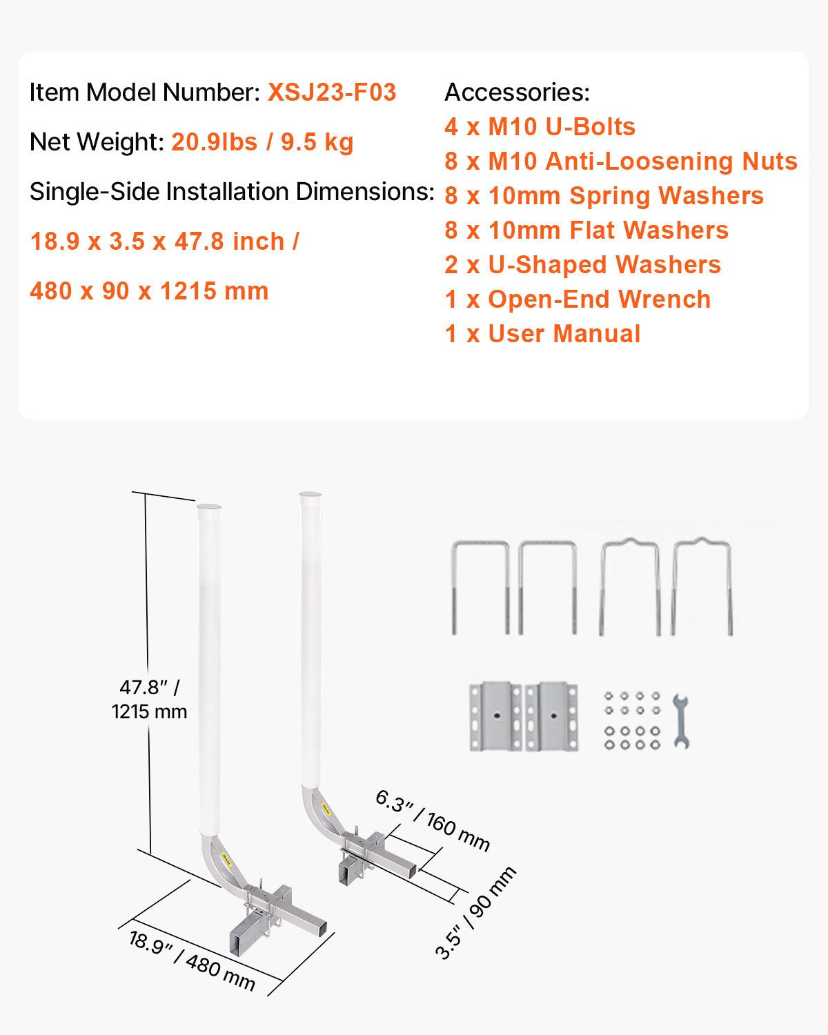VEVOR Boat Trailer Guide, 48″ Adjustable Design Trailer Guide Poles, 2PCS High-Hardness Steel Trailer Guide-Ons, Trailer Guides with PVC Pipes, for Ski Boat, Fishing Boat or Sailboat Trailer