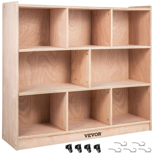 VEVOR Cubby Mobile Tray Storage Cabinet, 8-Compartment Cubby Storage Shelf, Cubby Storage Cabinet 3-shelf, Classroom Cubbies, Classroom Furniture for Home, Daycare and Preschool, Natural