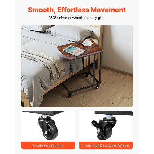 VEVOR C Table, C Shaped Sofa Side Table with Metal Frame Rolling Casters, Portable C Shaped End Stand for Living Room Bedroom