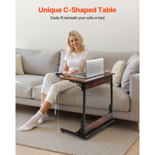 VEVOR C Table, Folding C Shaped End Table with Metal Frame & Adjustable Feet, Foldable C Shaped Side Table for Living Room Be