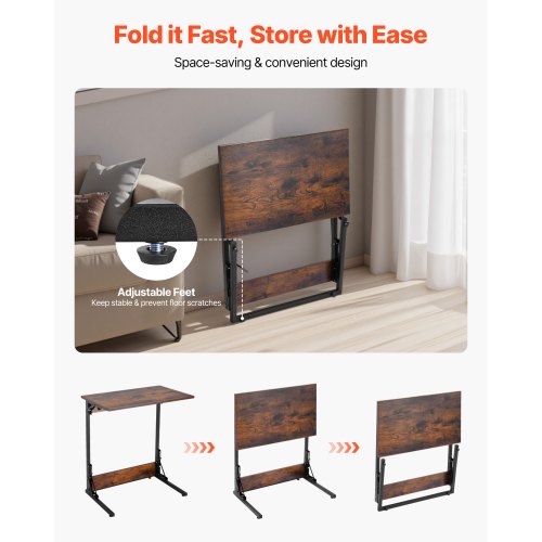 VEVOR C Table, Folding C Shaped End Table with Metal Frame & Adjustable Feet, Foldable C Shaped Side Table for Living Room Be