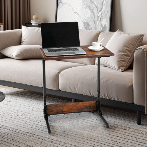 VEVOR C Table, Folding C Shaped End Table with Metal Frame & Adjustable Feet, Foldable C Shaped Side Table for Living Room Be