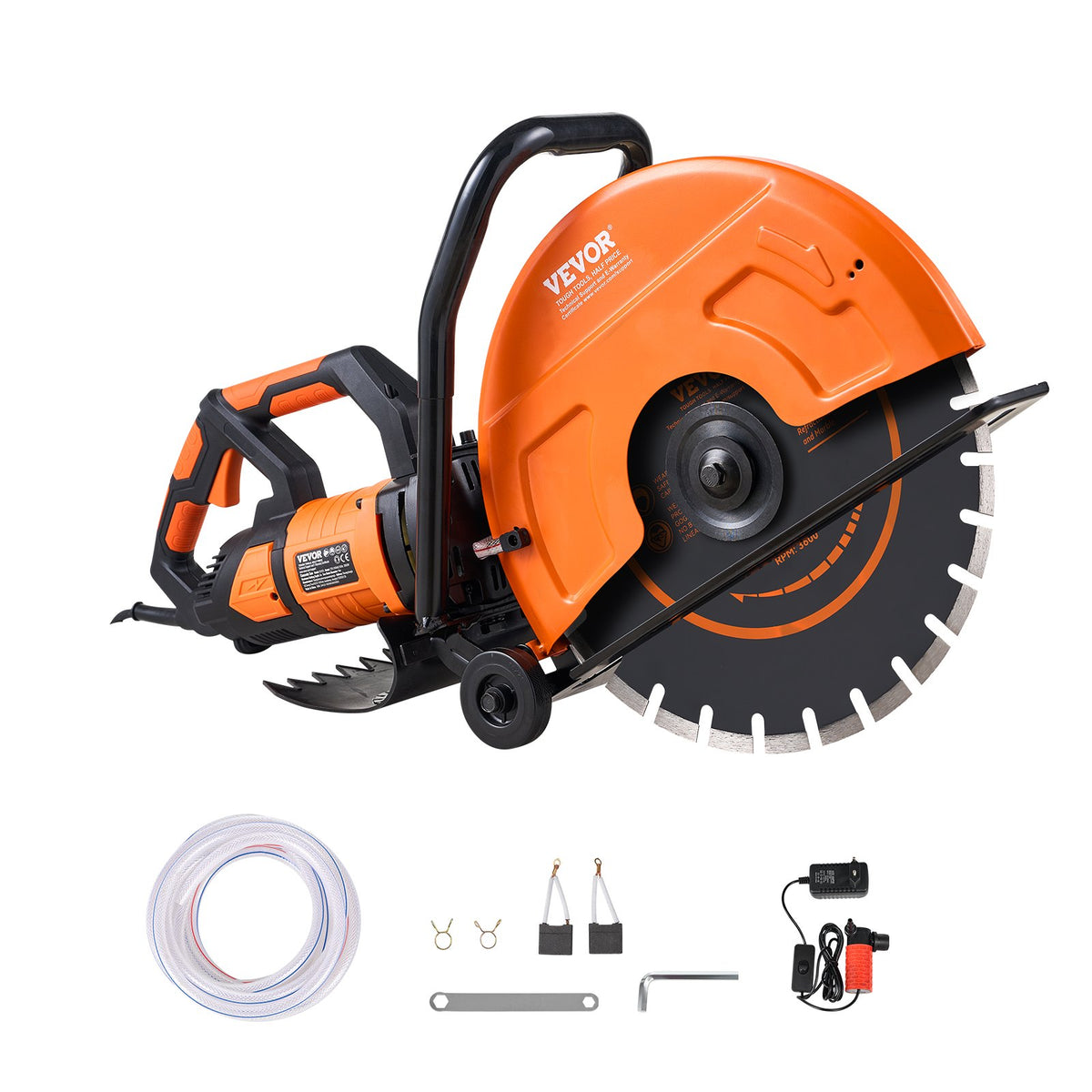 VEVOR Electric Concrete Saw, 16 in, 3200 W Motor Circular Saw Cutter with Max. 6 in Adjustable Cutting Depth, Wet Disk Saw Cutter Includes Water Line, Pump and Blade, for Stone, Brick