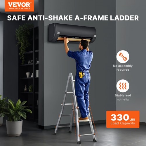 VEVOR Telescoping Ladder A Frame, 9.5 FT Compact Aluminum Extension Ladder, Multi-Function Portable Collapsible RV Ladder, Te